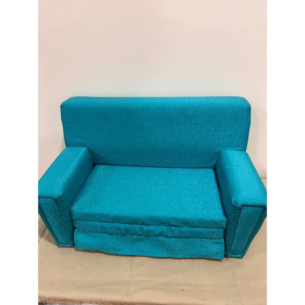 American Girl Doll Teal Blue Fold Out Sofa Bed Furniture Scroll Pattern CMC57